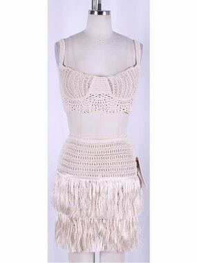 Crochet Fringe Mini Skirt Set